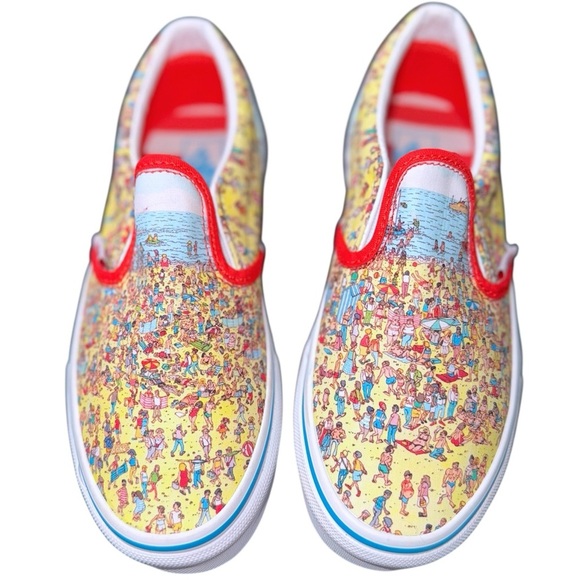 Vans X Where's Waldo? Slip-On Kid's Sneakers Find Steve Beach Design Sz Kids 3 - Picture 2 of 6